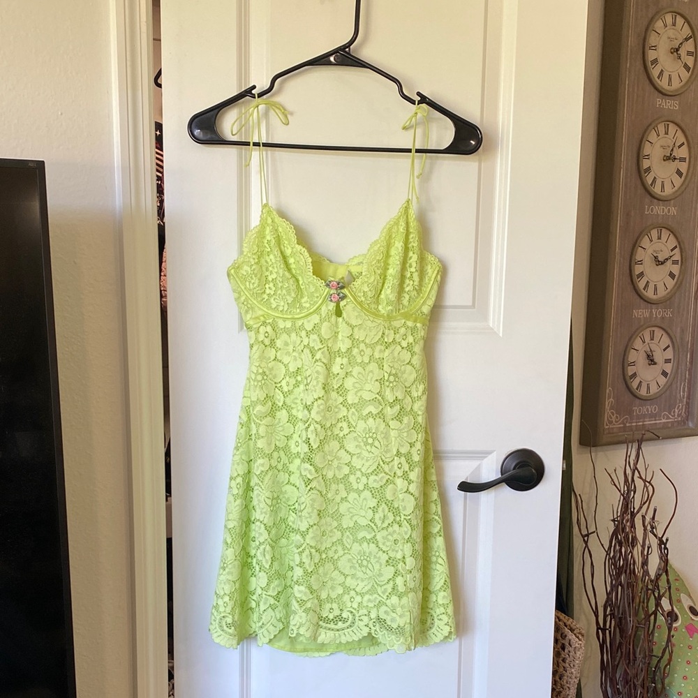 For Love And Lemons Lime Lace Mini Dress Creamsicle Small